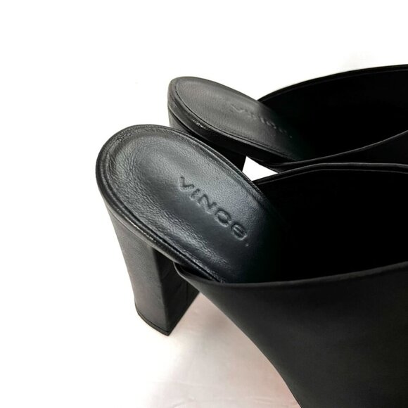 Vince Shoes Women's Alora Black Leather Peep Toe Mule Heeled slides - Picture 5 of 9